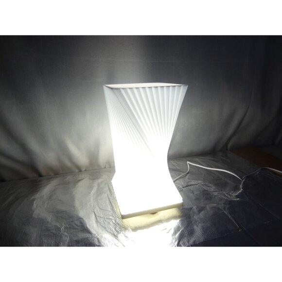 Modern Twisted White LED Table Lamp With Pleated Design 3D printed in USA - Picture 7 of 13
